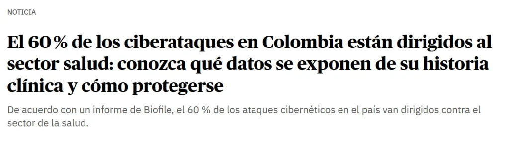Noticia de El Tiempo Ciberataques al sector salud